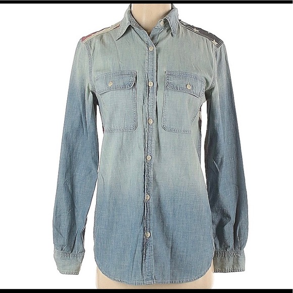 Denim & Supply Ralph Lauren Women Denim Long Sleeve Button-Down Flag Shirt XS. - Picture 2 of 8